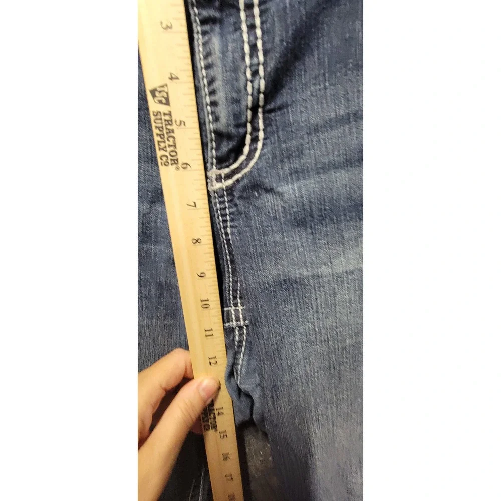 Maurices‎ White Gold Stitching Rhinestones Blue Jeans Size 24 Short